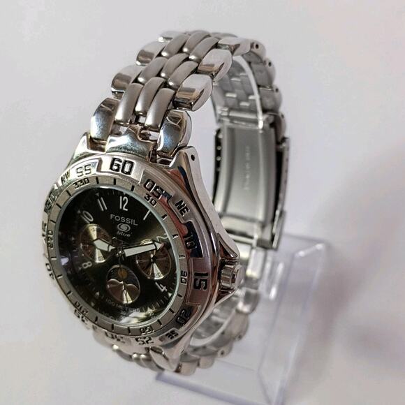 40mm Fossil BQ-8777 Blue Moonphase 1 Jewel Men's Quartz Wristwatch Japan Steel - Picture 4 of 16